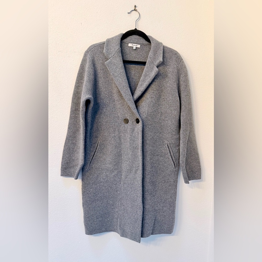 Madewell Double-Breasted Gray Merino Wool Blend Sweater Coatigan | M | Pockets